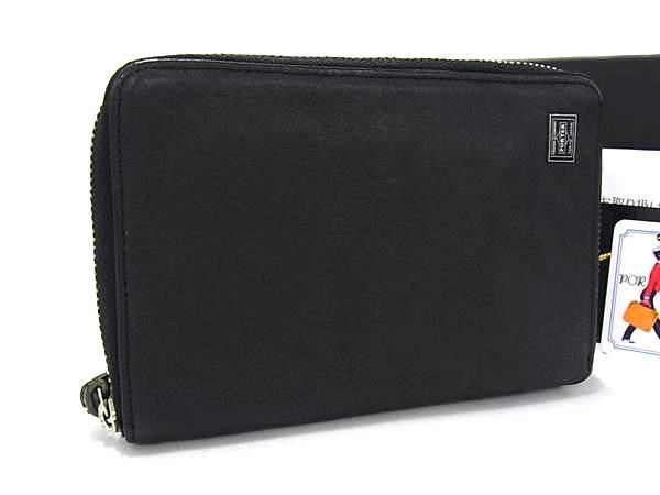 PORTER ポーター レザー ラウンドファスナー 二つ折り 財布 ウォレット 小銭入れ 札入れ メンズ ブラック系 BQ 1330