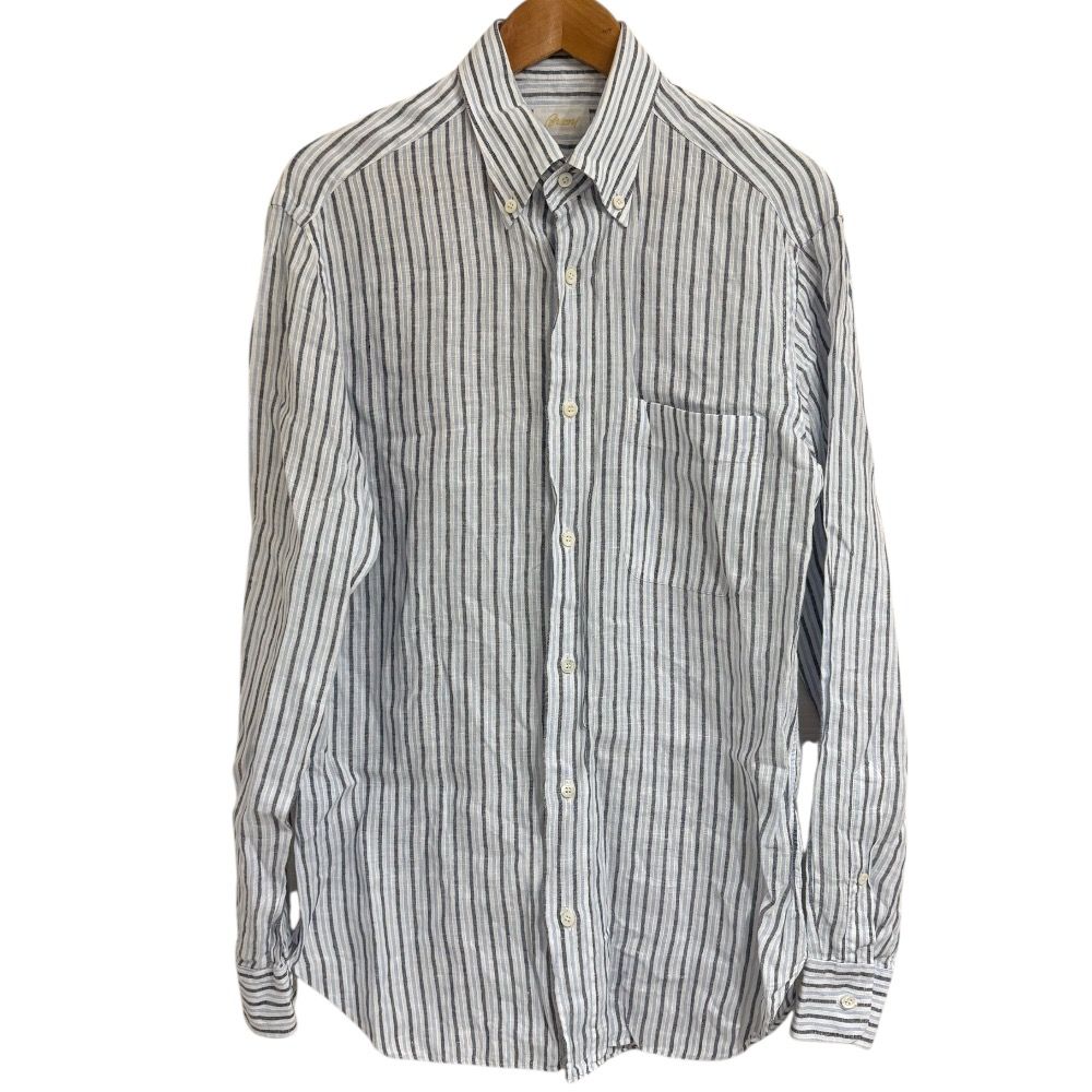 美品 Brioni ブリオーニ ストライプ柄 リネン100％ 長袖 シャツ サイズ
