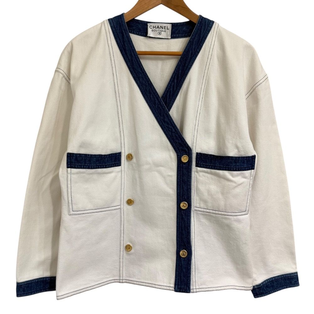 美品 CHANEL シャネル ヴィンテージ ココマークボタン トリム デニム