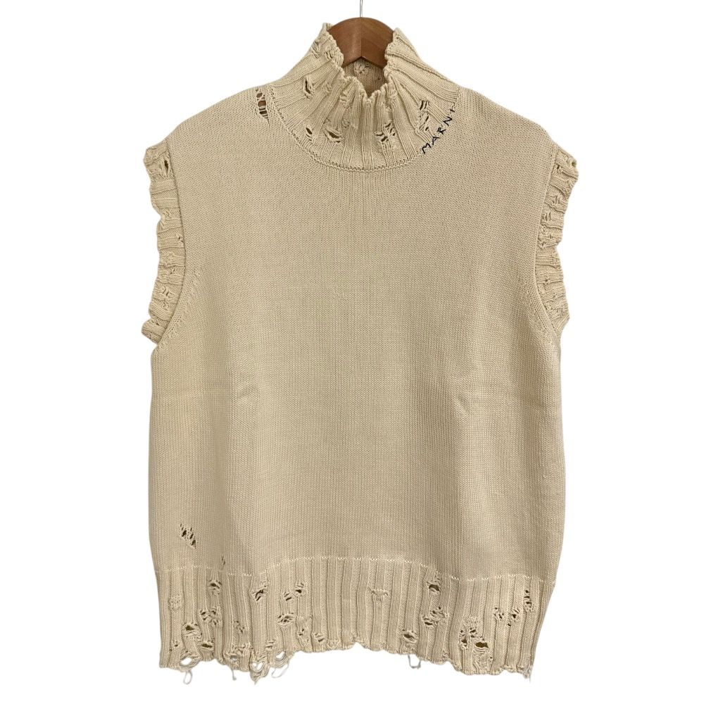 【新品未使用】MARNI/マルニ　ダメージニットベスト　ハイネック 美品 22AW MARNI マルニ ハイネック ダメージ加工 ニット ベスト