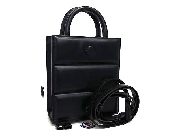 MONCLER モンクレール レザー 2 WAY クロスボディ ハンドバッグ トート ショルダー 斜め掛け ブラック系 FU 5790