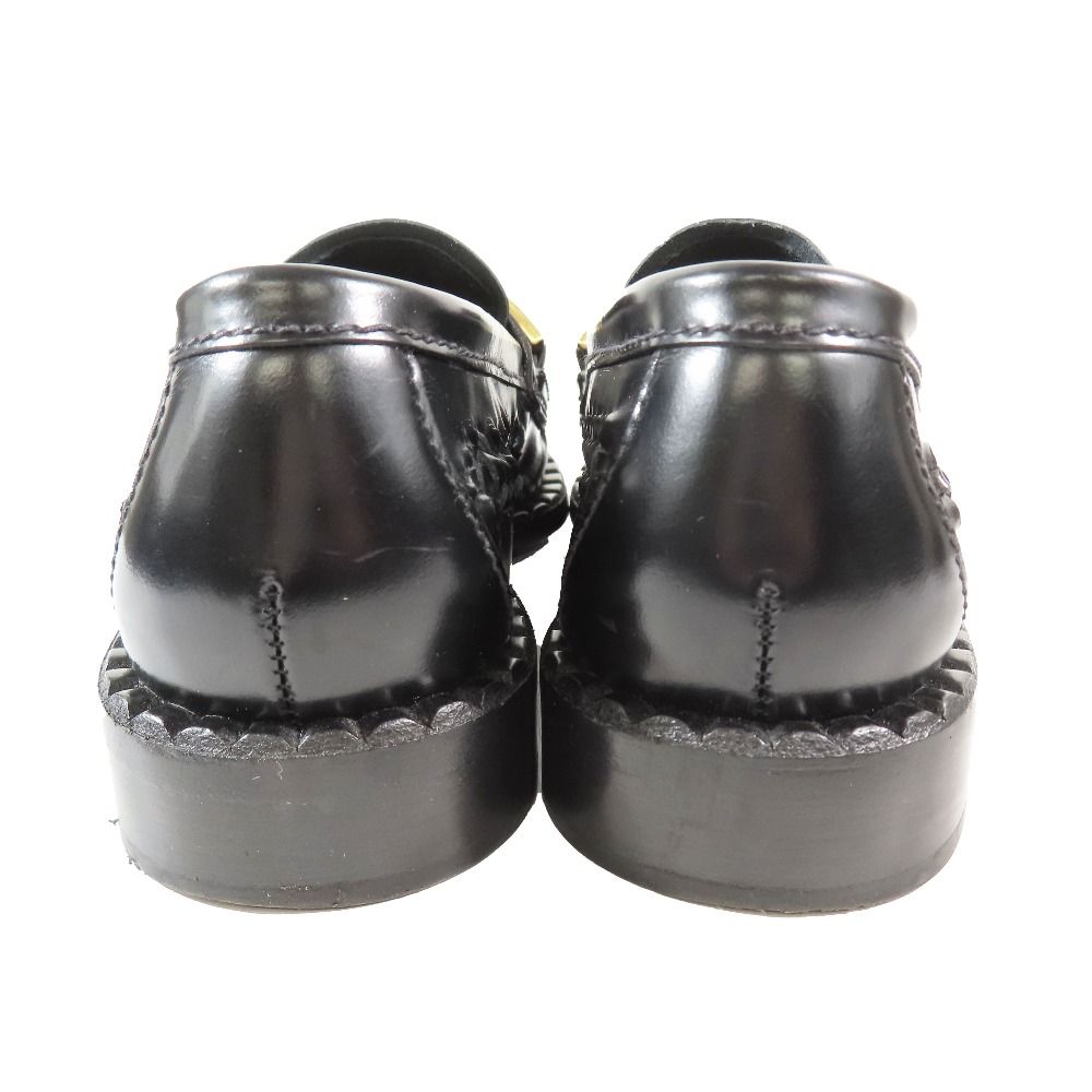 美品 PRADA プラダ ロゴ刻印プレート 編み込み レザー ローファー