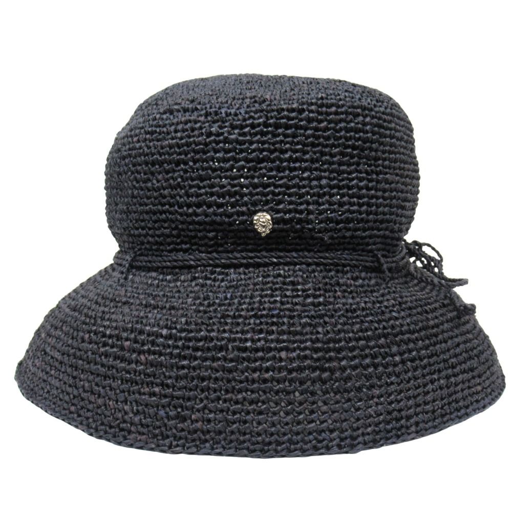 HELEN KAMINSKI ヘレンカミンスキー ラフィア ハット 帽子 リボン ロゴ 紺 ネイビー レディース 古着