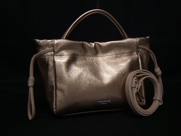 ■新品同様■ TREASURE TOPKAPI トプカピ レザー クロスボディ 巾着型 2WAY ショルダー ハンドバッグ レディース ゴールド系 FU6546 □新品同様□ TREASURE TOPKAPI トプカピ レザー クロスボディ 巾着型