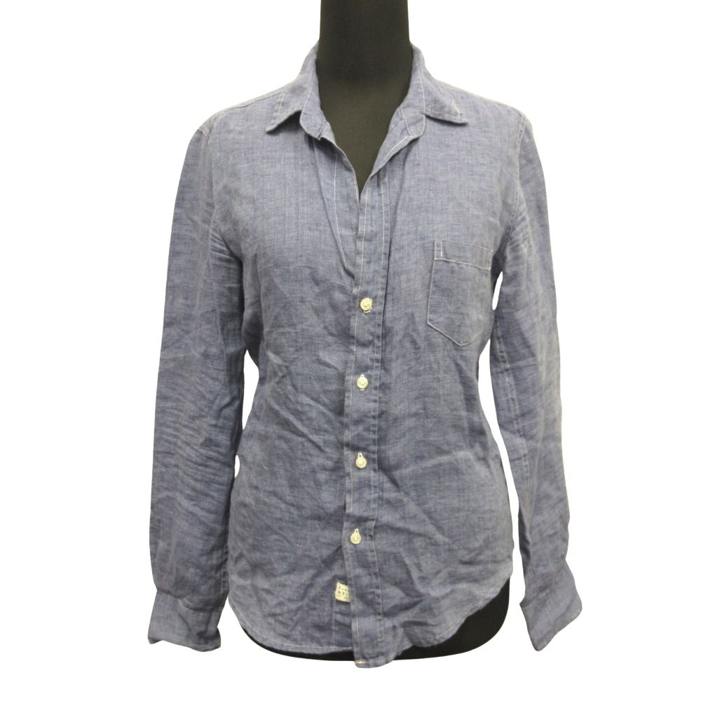 Frank&Eileen フランク&アイリーン リネン スキッパー シャツ ブラウス カットソー XXS 青 ブルー レディース 古着  USED