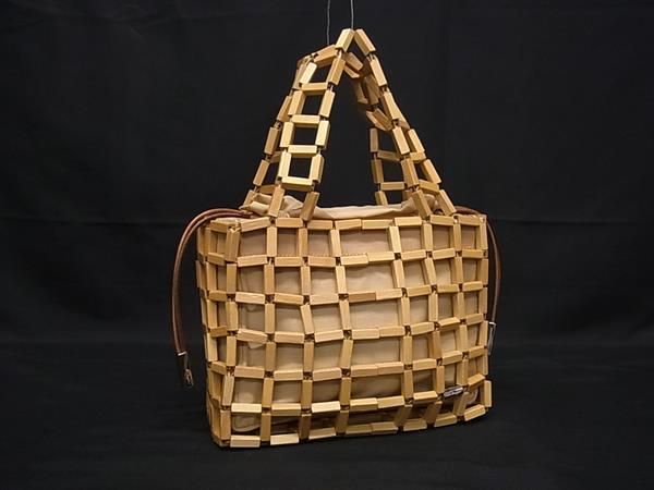 Salvatore Ferragamo フェラガモ ウッド キャンバス ハンドバッグ トートバッグ ライトブラウン系 FU 7753