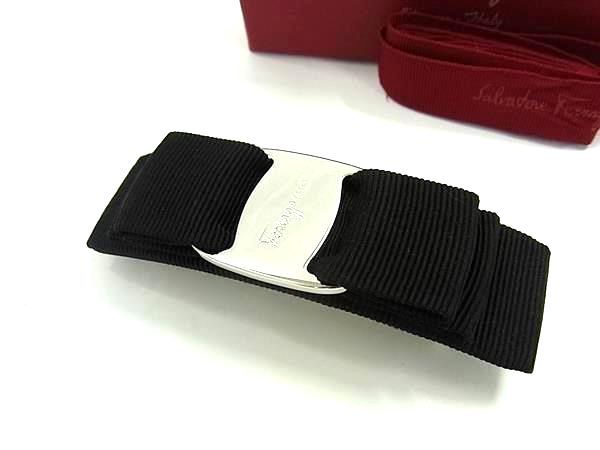 Salvatore Ferragamo ヴァラリボン キャンバス バレッタ ヘア 髪留め レディース ブラック系 FU 6860