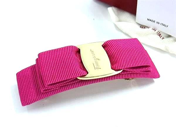 Salvatore Ferragamo フェラガモ ヴァラリボン キャンバス バレッタ ヘア 髪留め レディース ピンク系 FU 5358 ドット柄 その他 