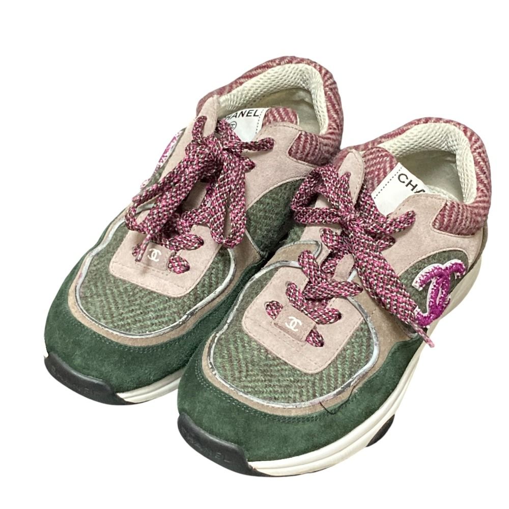 良品 CHANEL シャネル ココマーク ツイード スエード スニーカー