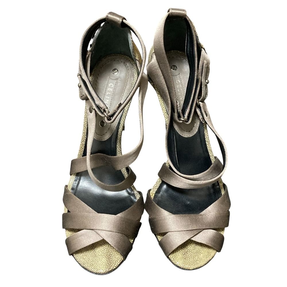 CELINE セリーヌ スティングレイ レザー ストラップ ミュール サイズ37 約23.5 cm グレージュ レディース 古着