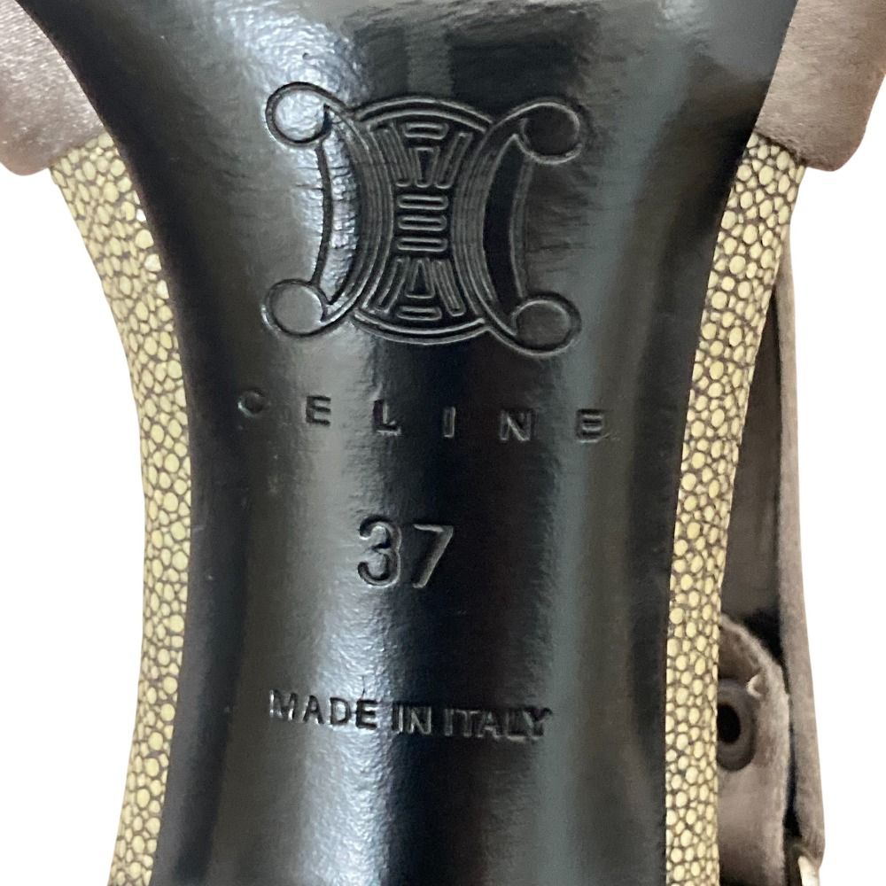  CELINE セリーヌ スティングレイ レザー ストラップ ミュール サイズ37 約23.5 cm グレージュ レディース 古着 ミュール サンダル ミュール