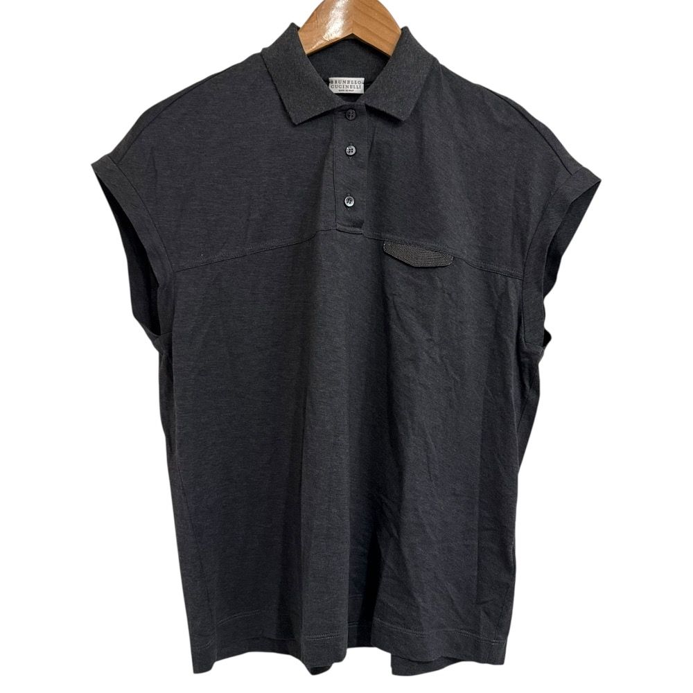 23 SS BRUNELLO CUCINELLI ブルネロクチネリ モニーレ装飾 半袖 ポロシャツ カットソー サイズS チャコールグレー レディース 古着