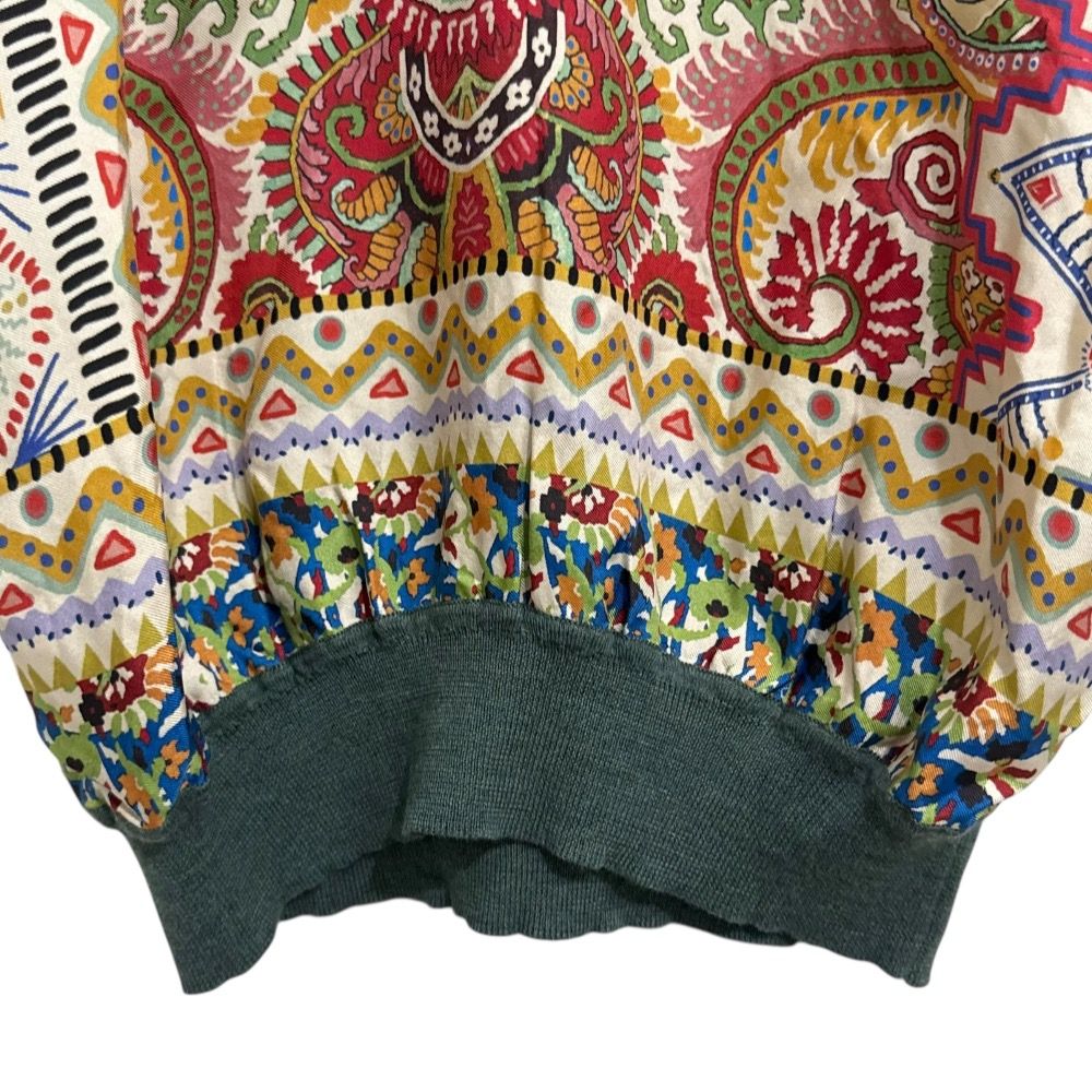 美品 22SS ETRO エトロ ペイズリー柄 切替え シルク 半袖 ニット ポロシャツ 40 グリーン レディース 古着 中古 USED 美品 22SS ETRO エトロ ペイズリー柄 切替え シルク 半袖 ニット