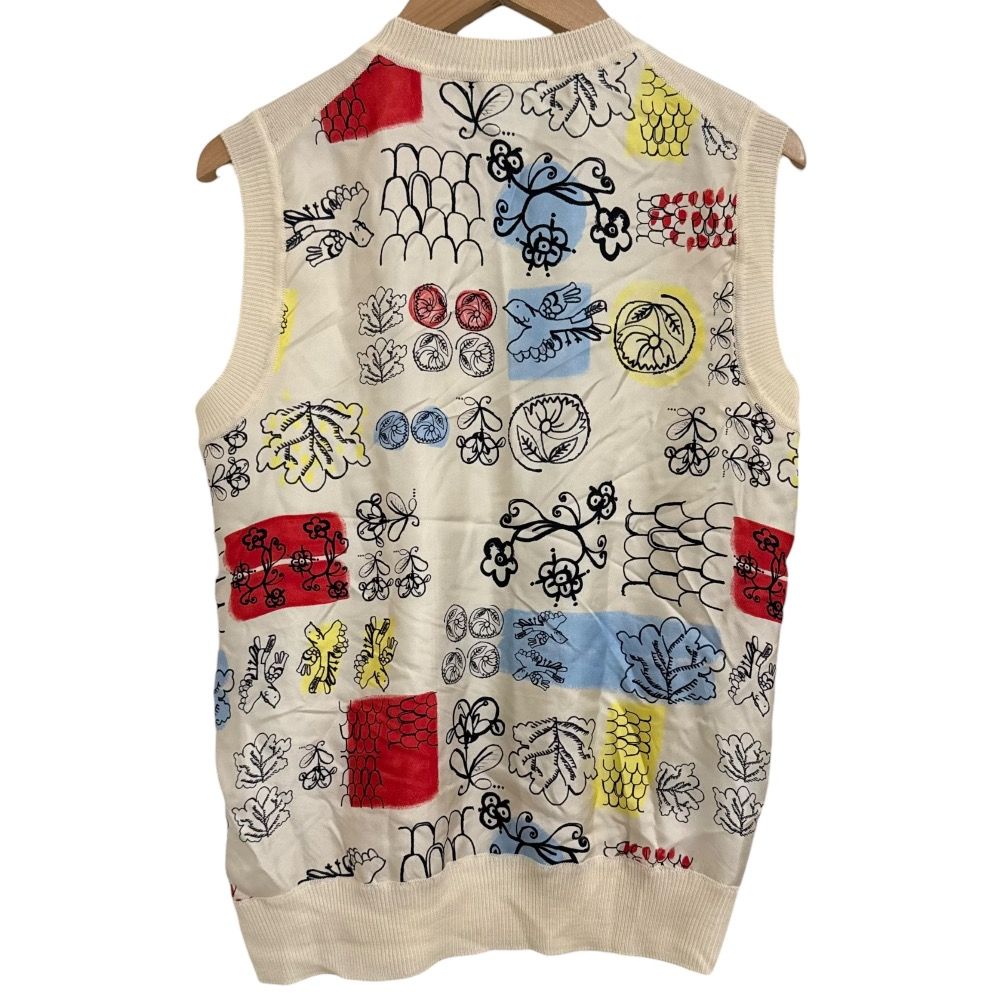 MARNI マルニ スカーフ柄切替 シルク ニット ベスト 38 アイボリー レディース 古着