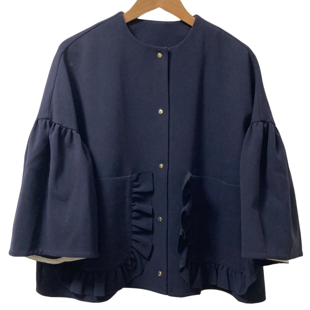 美品 yori ヨリ ノーカラー フリルジャケット YR2225-006SP-5 サイズF