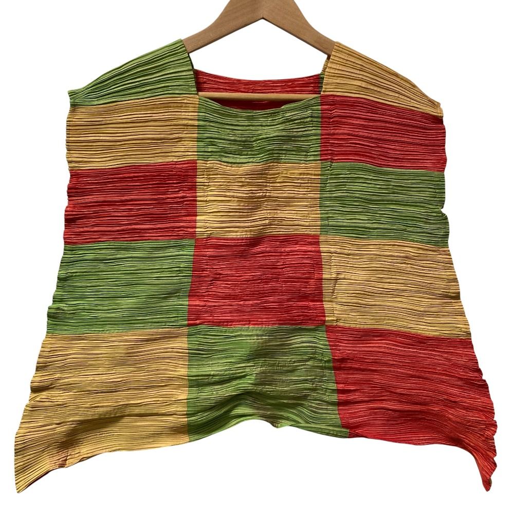 ISSEY MIYAKE イッセイミヤケ バウンスチェック ブラウス サイズ2 マルチ レディース 古着