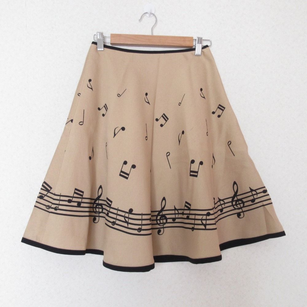 美品 M'S GRACY エムズグレイシー 音符柄 ひざ丈 フレアスカート 38
