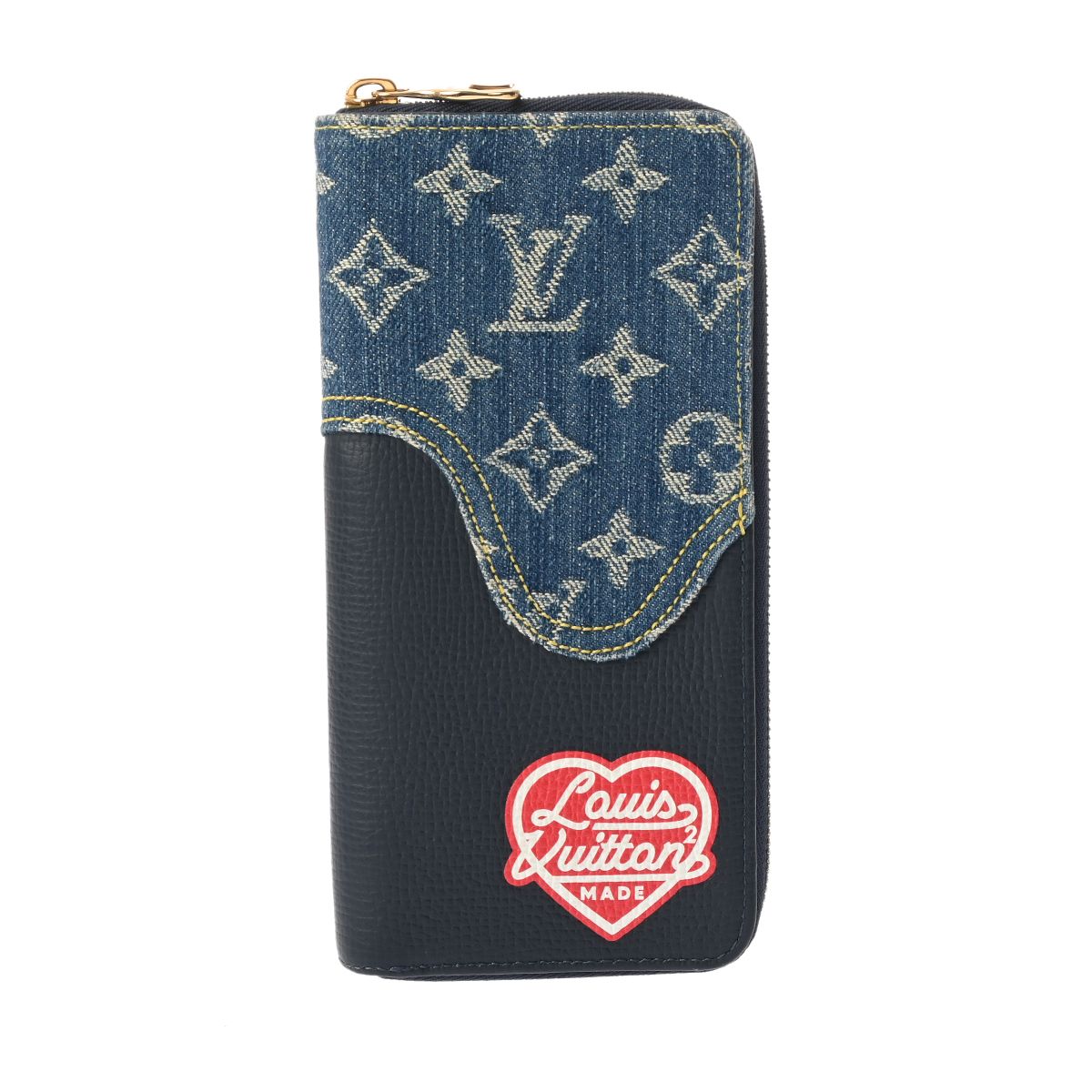 ルイヴィトン モノグラムデニム ジッピーヴェルティカル NIGO LV made ネイビー M 81107 ユニセックス デニム 長財布