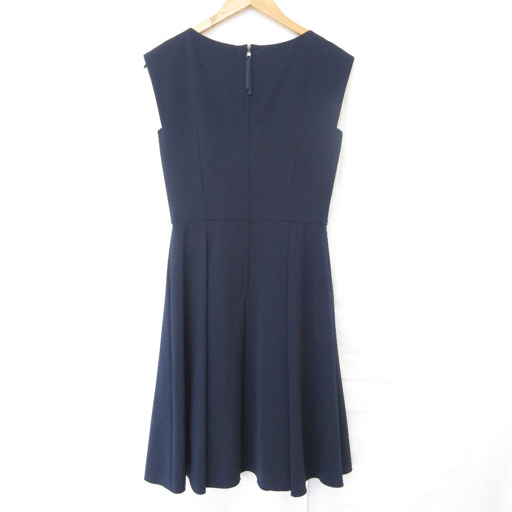 美品✨ フォクシーニューヨーク 付け襟 パフスリーブ ワンピース 濃紺 40 美品 FOXEY NEW YORK フォクシーニューヨーク Front Ribbon Dress