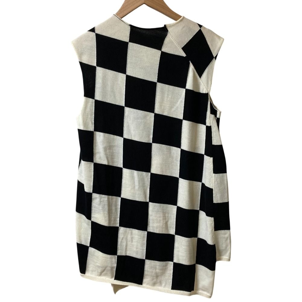 AD 2021 COMME des GARCONS コムデギャルソン フラッグチェック ノースリーブ ニット GI-N 004 XSサイズ ブラック ホワイト系 レディース 古着