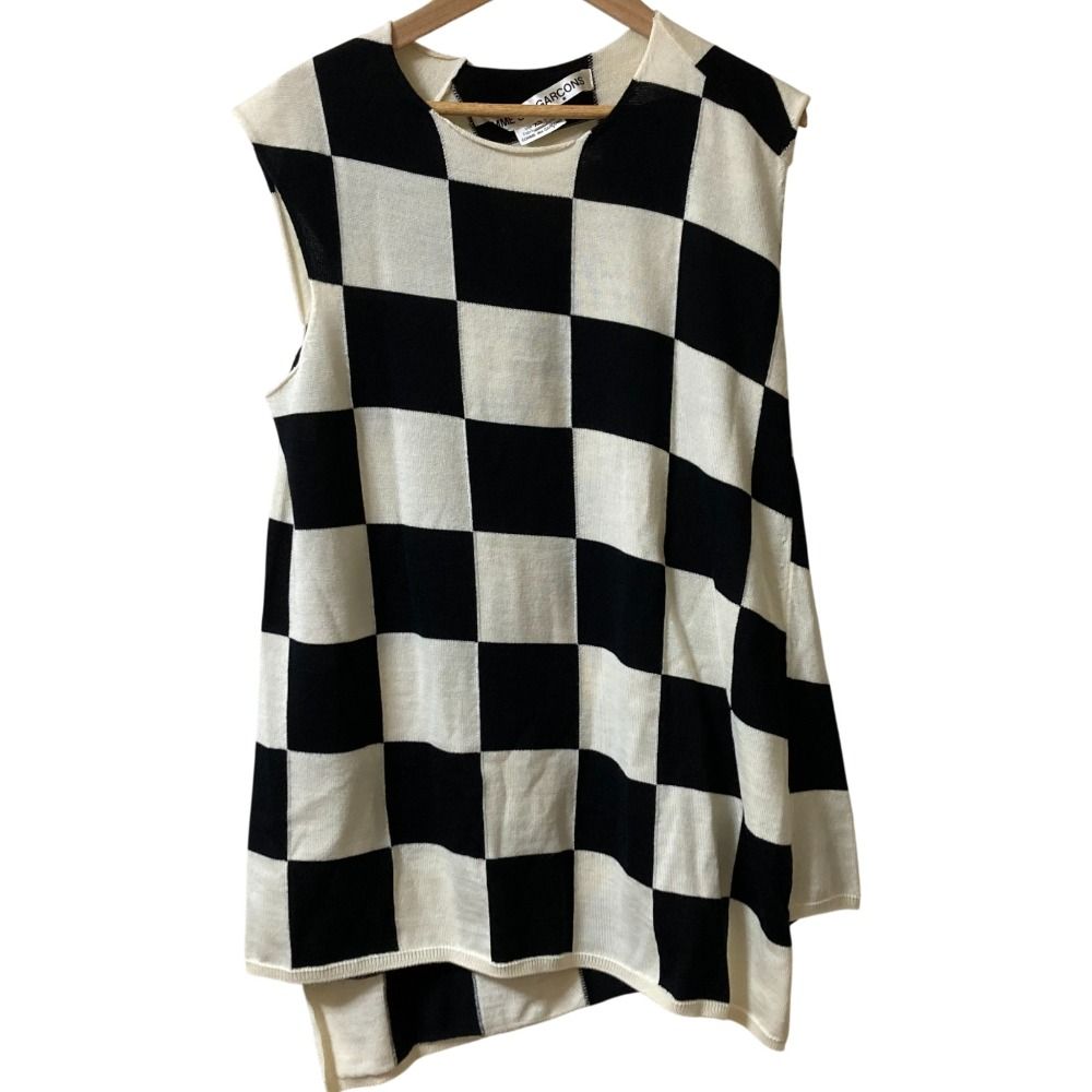 AD 2021 COMME des GARCONS コムデギャルソン フラッグチェック ノースリーブ ニット GI N 004 XSサイズ ブラック ホワイト系 レディース 古着
