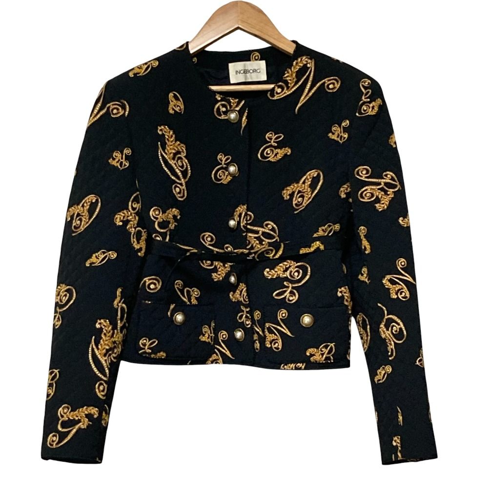 美品 INGEBORG インゲボルグ 総柄 パールボタン ノーカラー