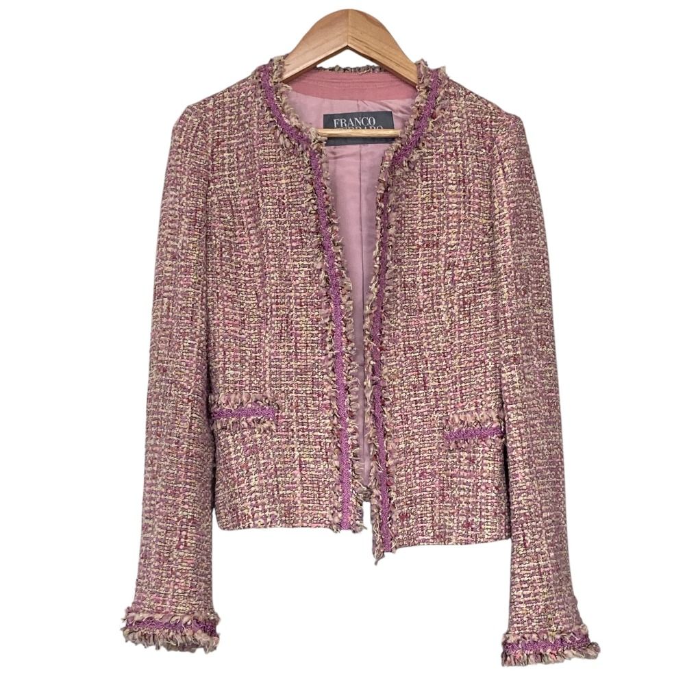 美品 FRANCO FERRARO フランコフェラーロ ツイード ノーカラー