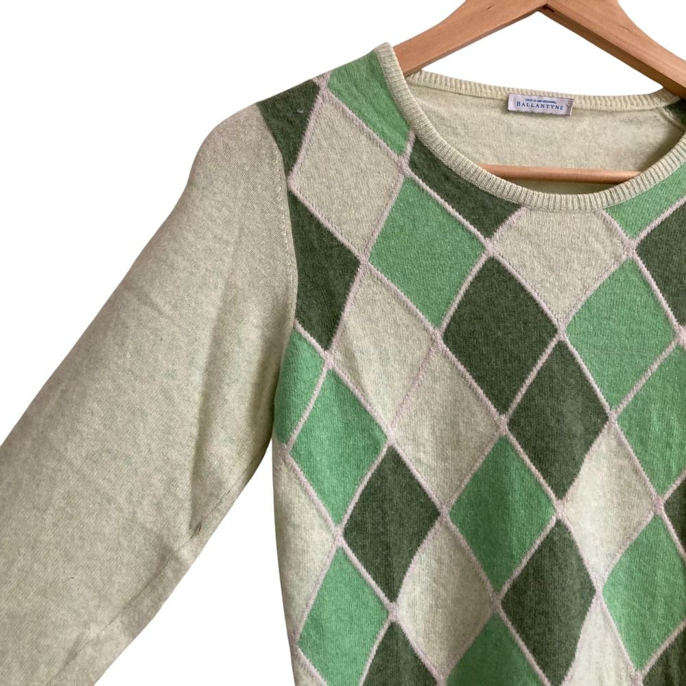 美品 Ballantyne バランタイン アーガイル柄 カシミア100％ クルー