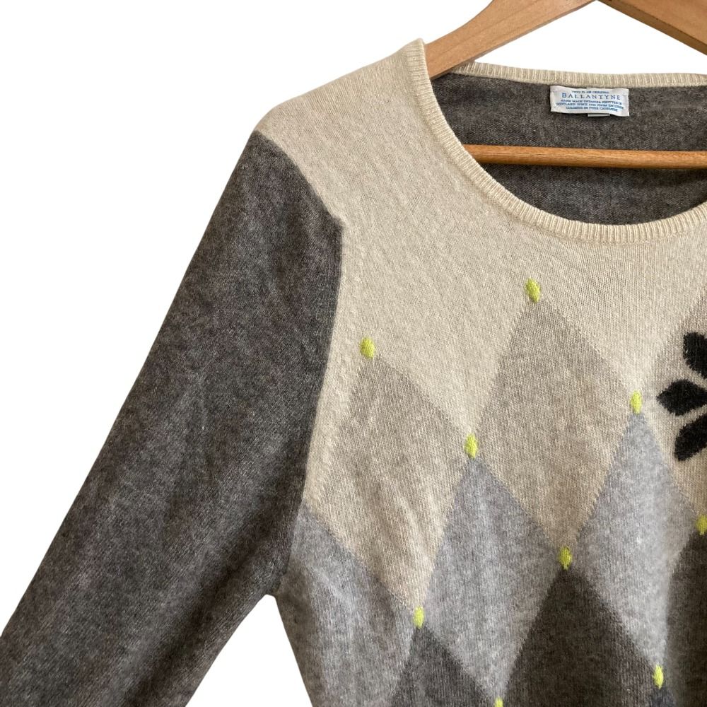 美品 Ballantyne バランタイン アーガイル フラワー柄 カシミア100