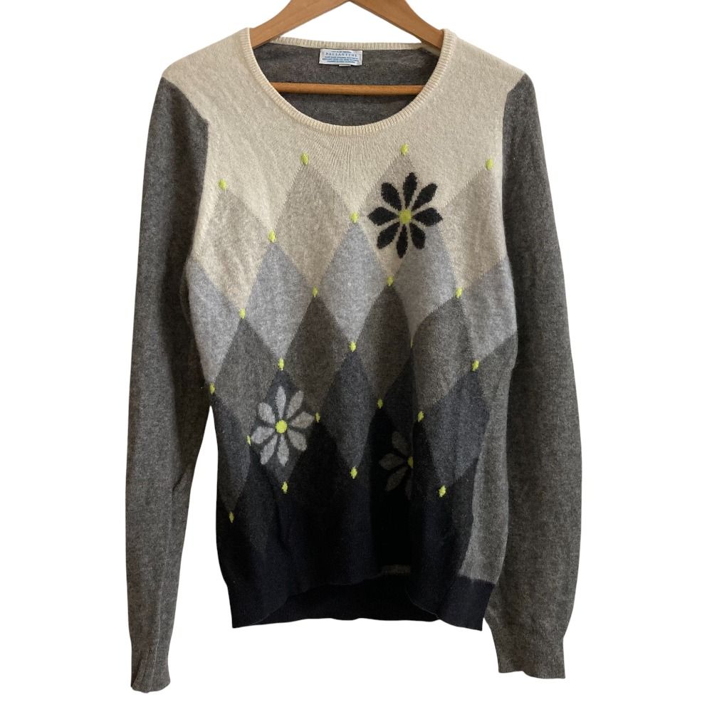 英国製 vintage Ballantyne バランタイン カシミヤ 花柄ニット 美品 Ballantyne バランタイン アーガイル フラワー柄 カシミア100