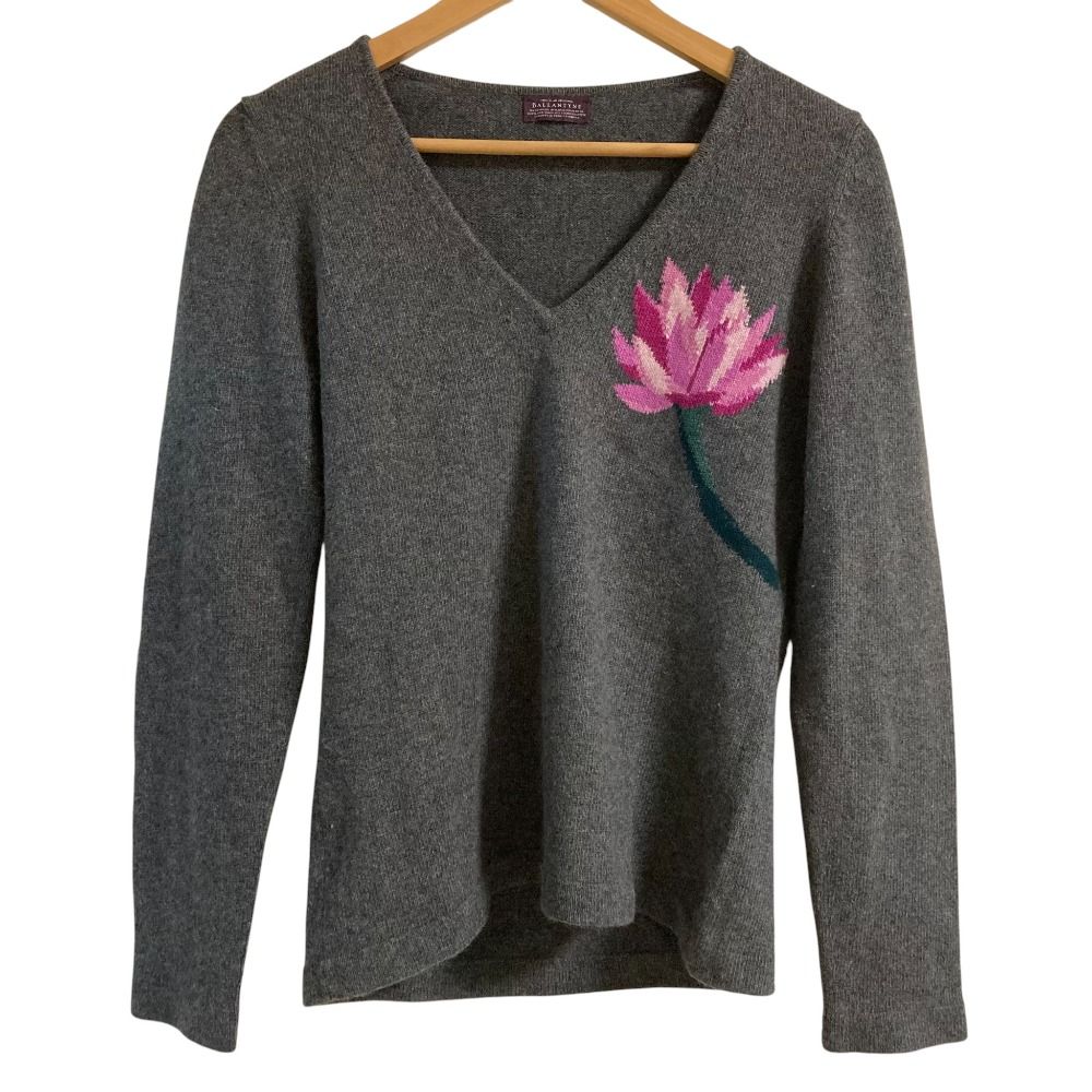 美品 BALLANTYNE バランタイン カシミヤ100％ ロータス 蓮柄 Vネック