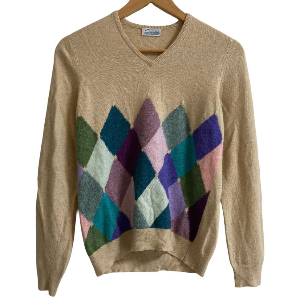 英国製 vintage Ballantyne バランタイン カシミヤ 花柄ニット 美品 Ballantyne バランタイン カシミヤ100％ アーガイル柄 Vネック