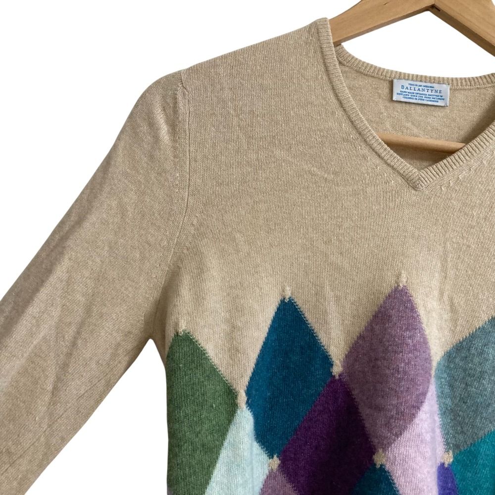 美品 Ballantyne バランタイン カシミヤ100％ アーガイル柄 Vネック