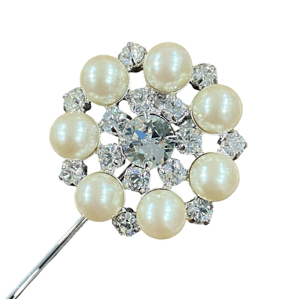 美品 FOXEY フォクシー フェイクパール ラインストーン ピンブローチ