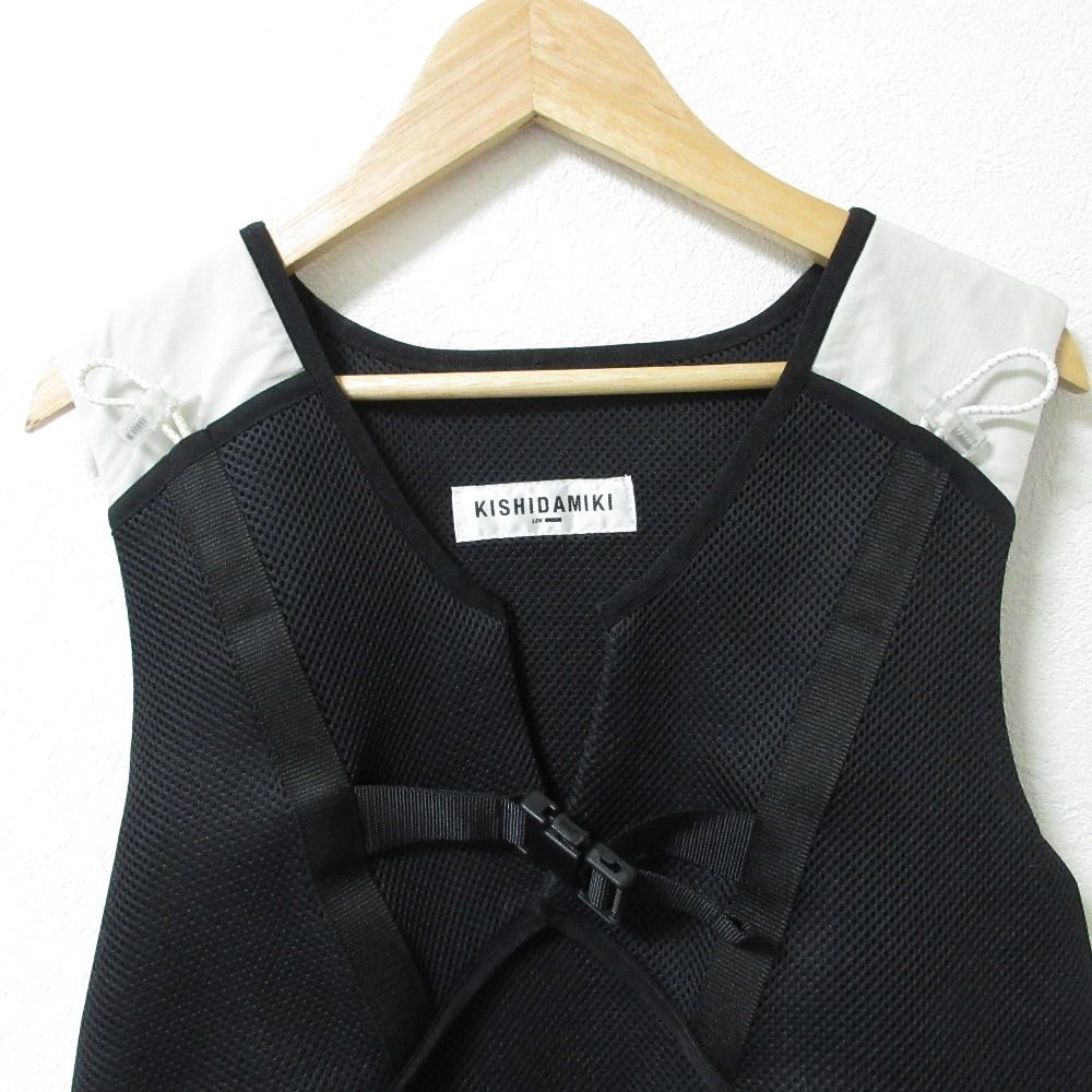  キシダミキ メッシュ ノースリーブ 2 WAY チュール ロングベスト サイズF ブラック グレー レディース 古着 ベスト ジレ ベスト ジレ ビスチェ