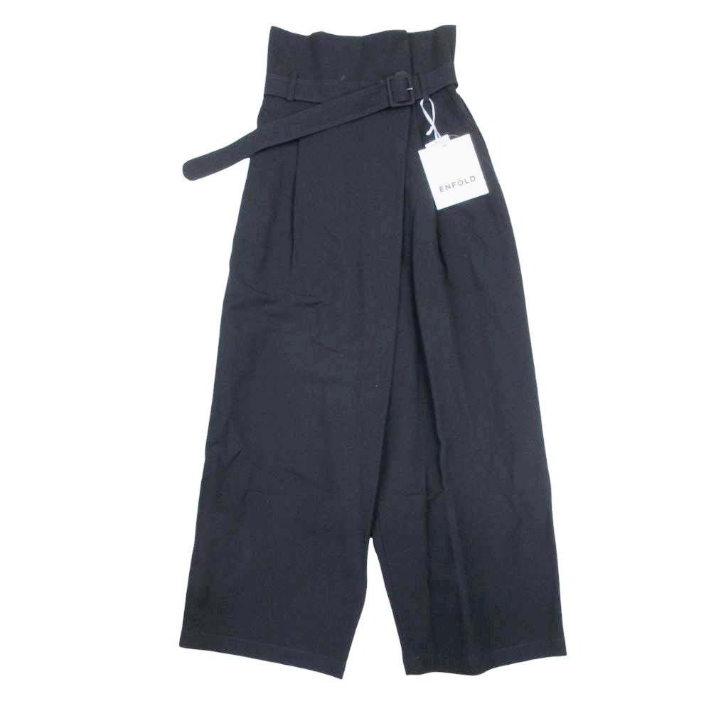 ENFOLD エンフォルド ツイスト ワイドパンツ ハイウエスト トラウザー スラックス ベルト付 36 紺 ネイビー レディース 古着