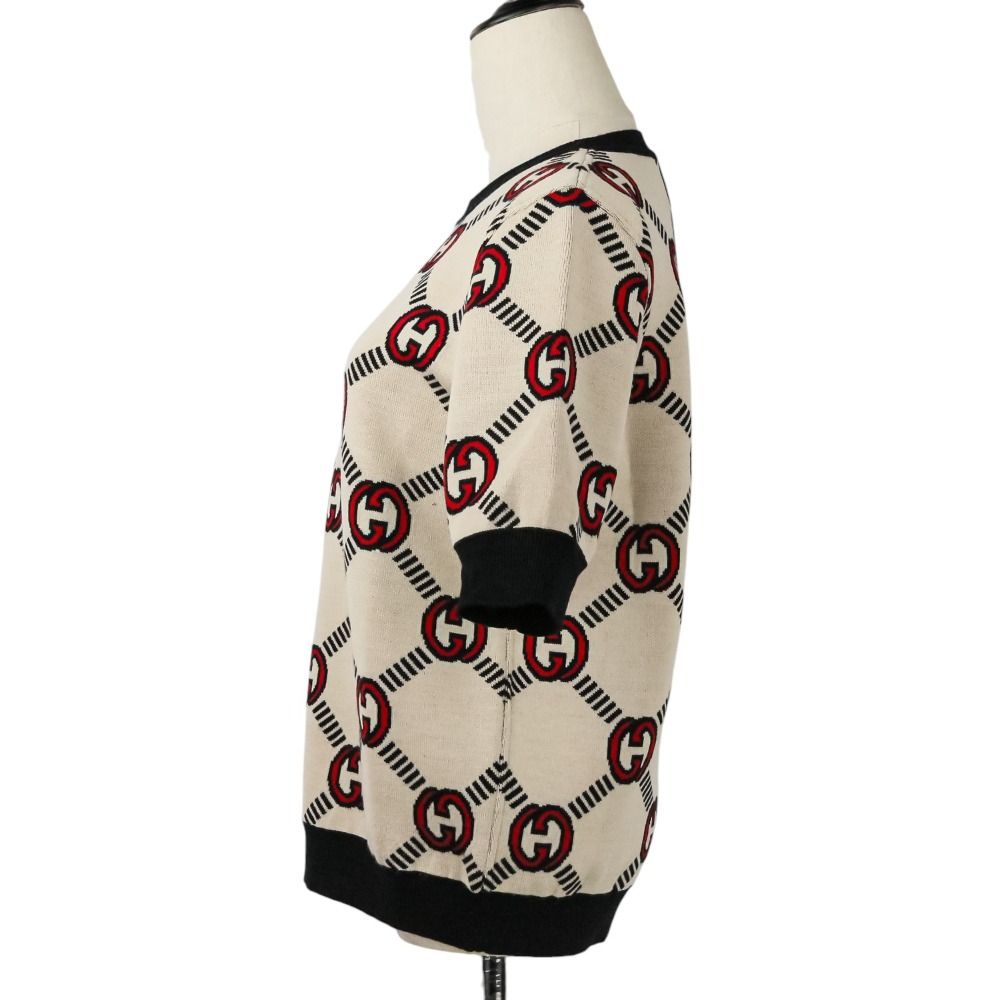 良品 GUCCI グッチ インターロッキング GG柄 リバーシブル ショートスリーブ ニット セーター 678310 サイズM ベージュ ブラック レディース 古着 中古 USED 良品 GUCCI グッチ インターロッキング GG柄 リバーシブル ショート