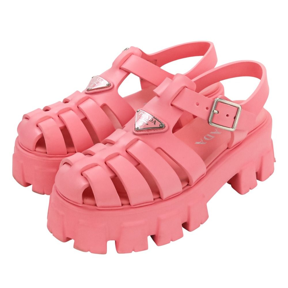 PRADA モノリス　ピンク サンダル 美品 PRADA プラダ モノリス トライアングルロゴプレート