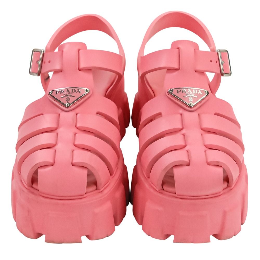 PRADA モノリス　ピンク サンダル 美品 PRADA プラダ モノリス トライアングルロゴプレート