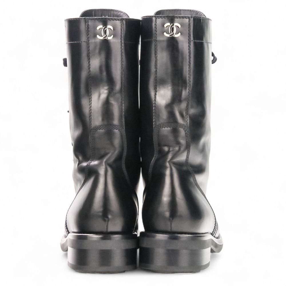 美品 CHANEL シャネル ココマーク レースアップ レザーブーツ G29132