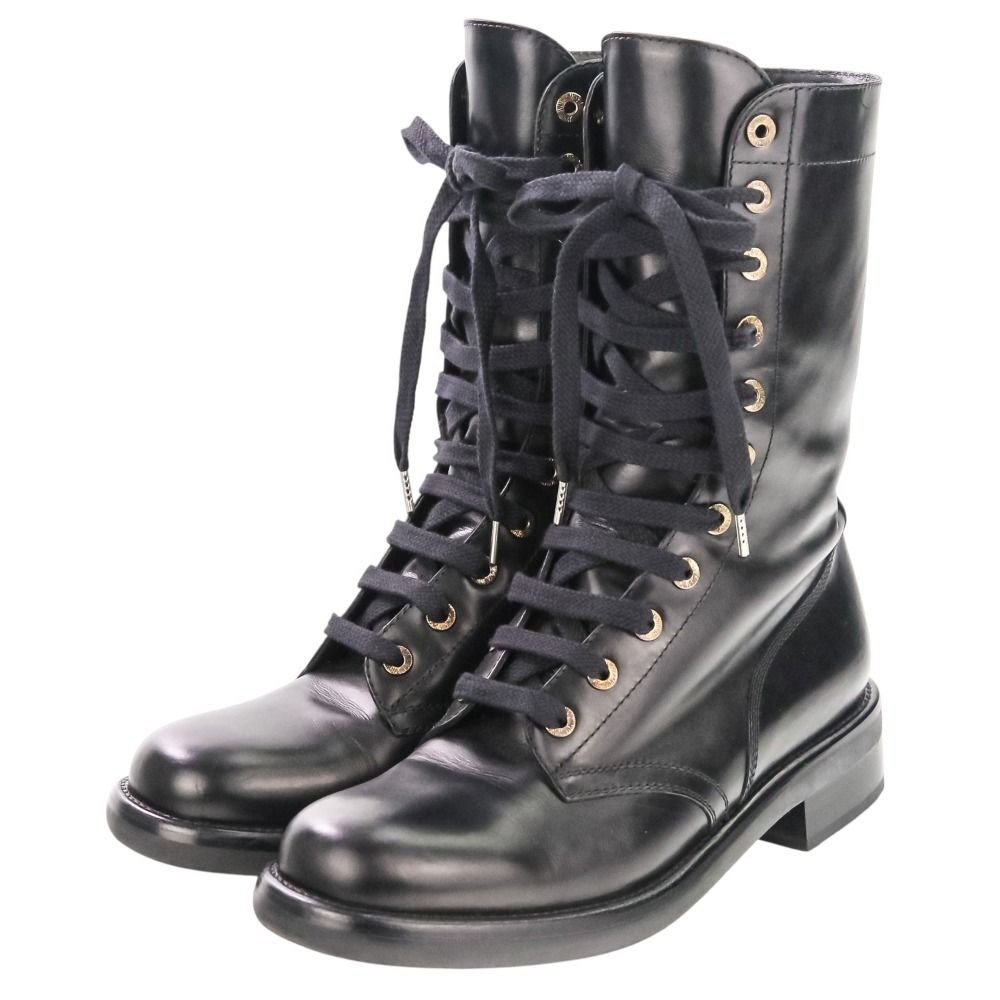 美品 CHANEL シャネル ココマーク レースアップ レザーブーツ G29132