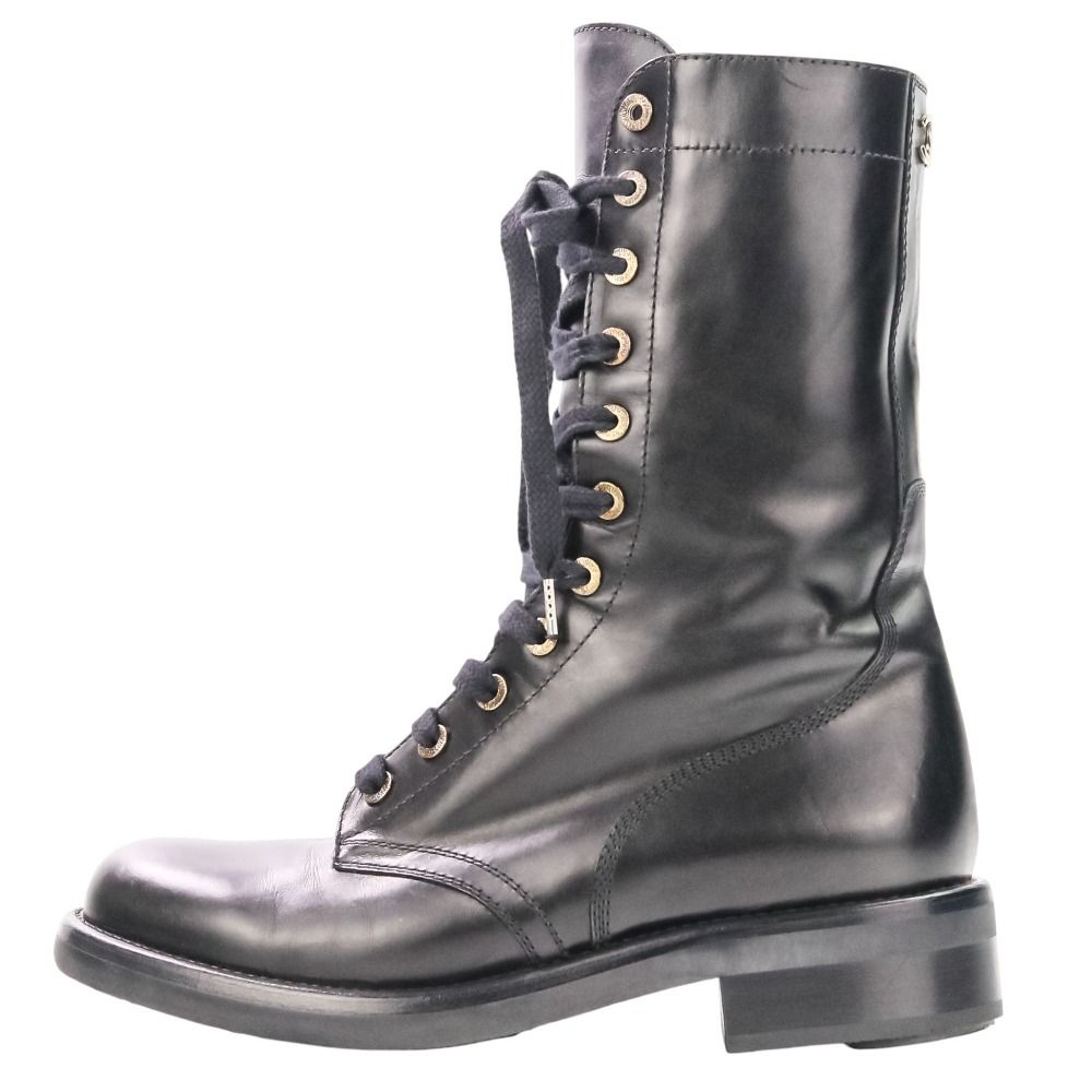 美品 CHANEL シャネル ココマーク レースアップ レザーブーツ G29132