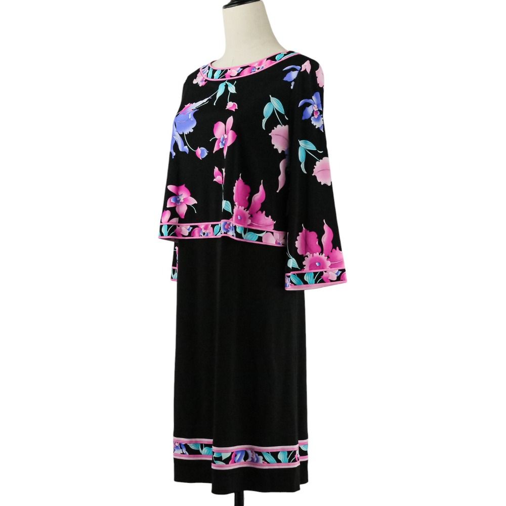 228 新品未使用 M 38 レオナール カンカン素材 ひざ丈 レディース 美品 LEONARD レオナール カンカン素材 プリント レイヤードワンピース