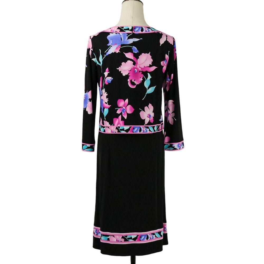 美品 LEONARD レオナール カンカン素材 プリント レイヤードワンピース