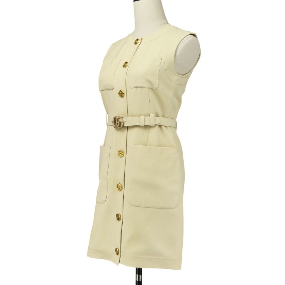 GUCCI グッチ ダブルGバックル カディシルクウール ロングベスト ワンピース 609245 サイズ36 アイボリー レディース 古着