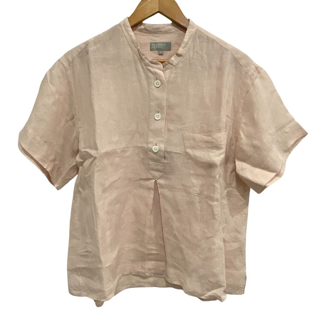 マーガレットハウエル 25ss リネン プルオーバー丸襟シャツ 麻100 