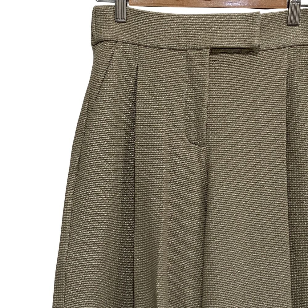 25 SS Max Mara マックスマーラ ストレッチ イージーウエスト タックワイドパンツ サイズXS カーキベージュ レディース 古着