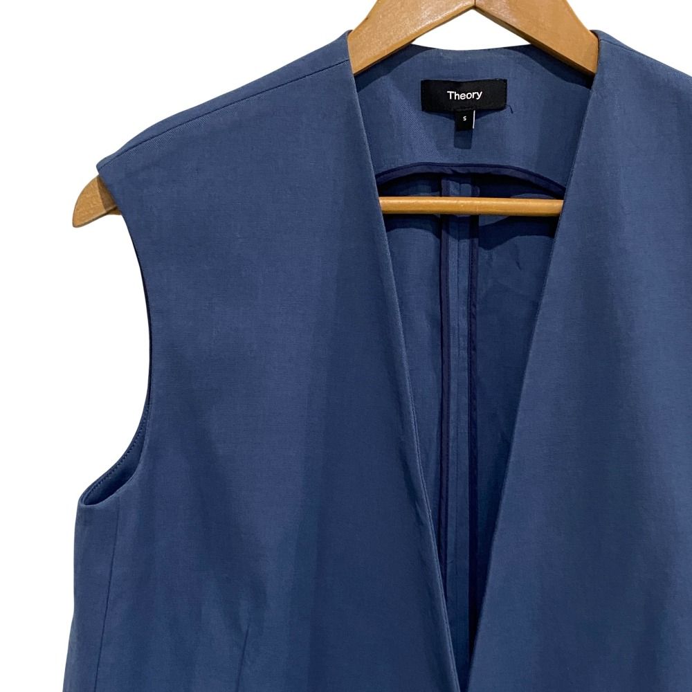 24 SS theory セオリー STRETCH OXFORD COLLARLESS VT ベスト ジレ サイズS ブルー レディース 古着