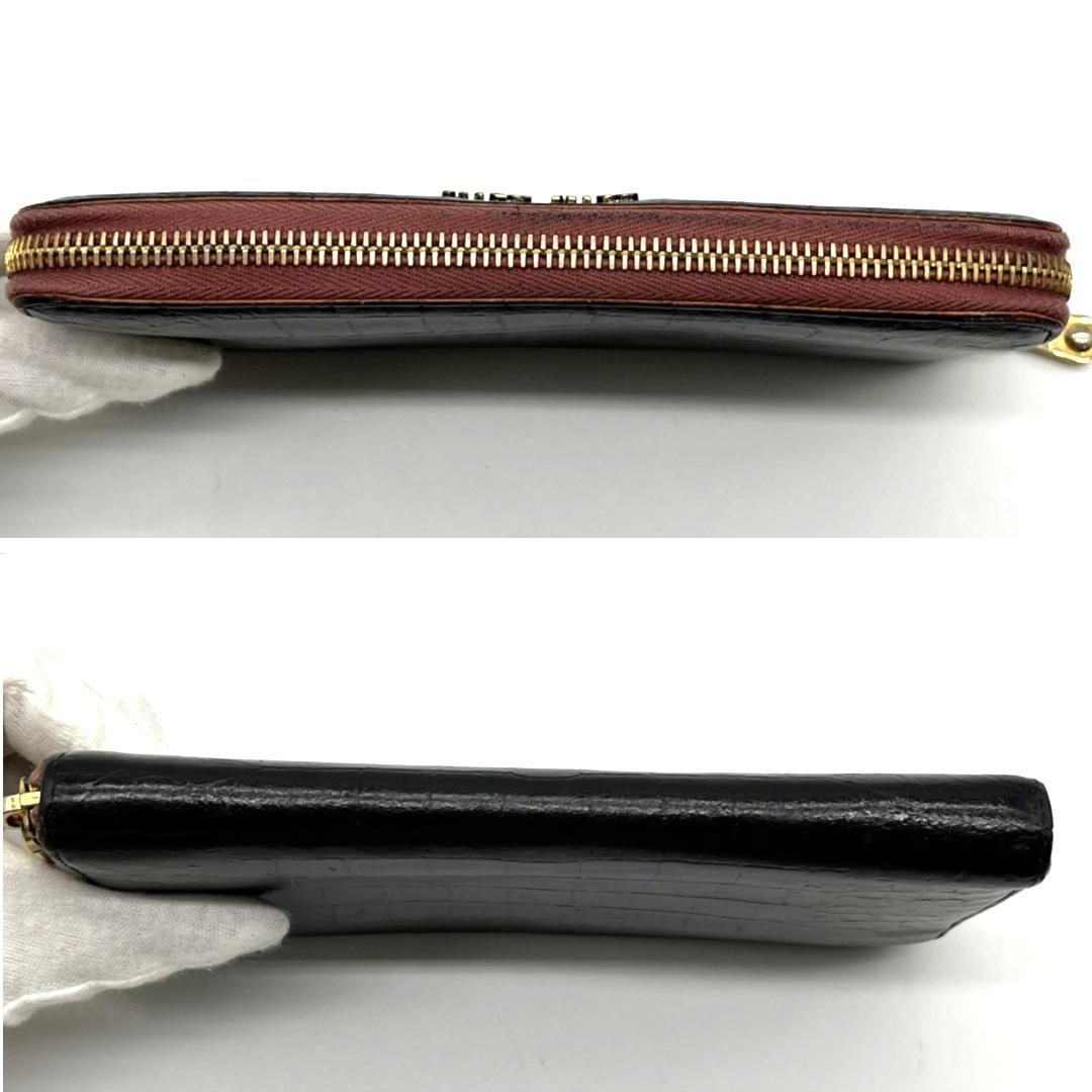 ミュウミュウ 長財布 クロコ型押し ラウンドファスナー 黒 Miu Miu 