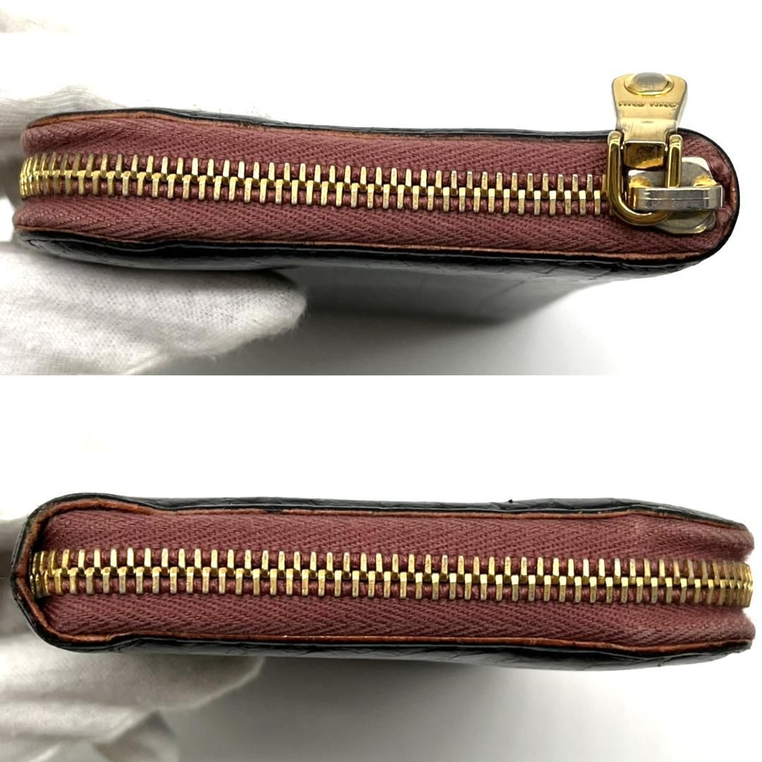 ミュウミュウ 長財布 クロコ型押し ラウンドファスナー 黒 Miu Miu 